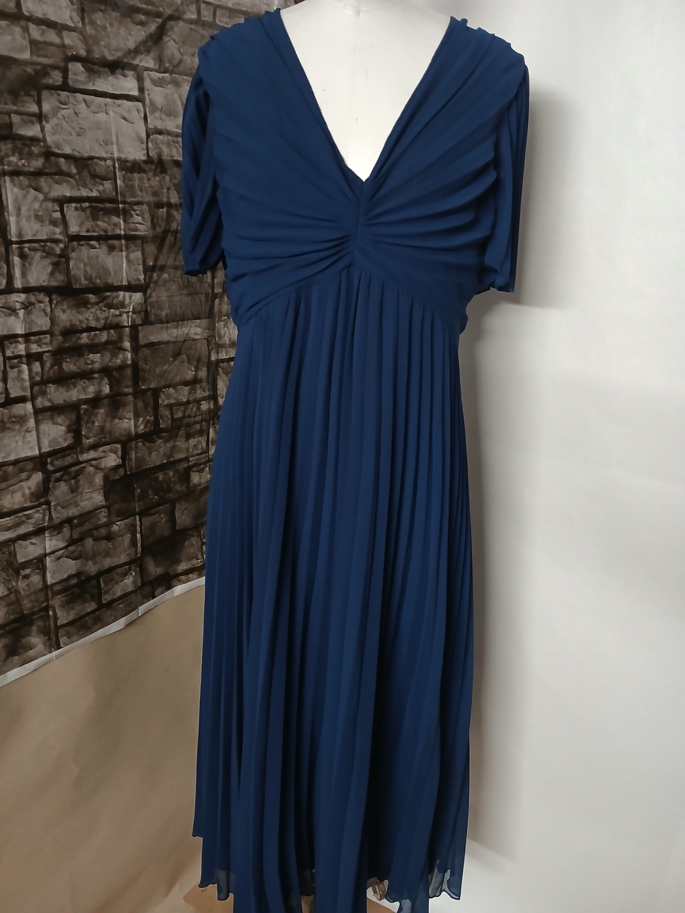 ASOS Navy V‑Neck Midi Pleated Dress